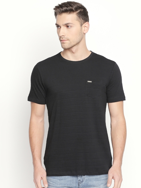 

SF JEANS by Pantaloons Men Black Solid Slim Fit Round Neck Pure Cotton T-shirt