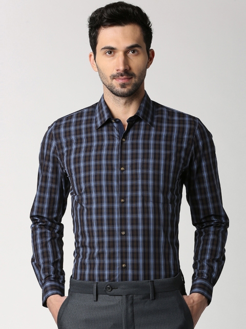 

Peter England Elite Men Black & Blue Slim Fit Checked Casual Shirt