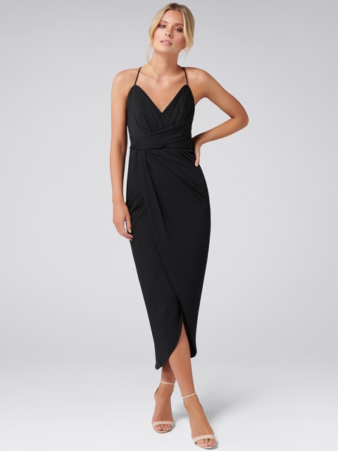 Forever New Women Black Solid Wrap Dress