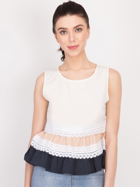 

LA LOFT Women White Solid Peplum Top
