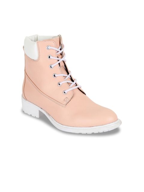 

Bruno Manetti Women Nude-Coloured Colourblocked Synthetic Leather Mid-Top Flat Boots