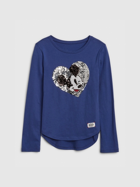 

GAP Girls Blue Disney Mickey Mouse Flippy Sequin Logo T-Shirt