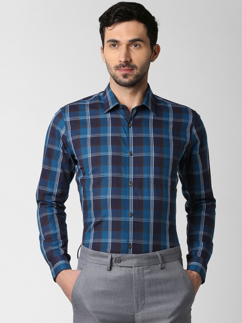 

Peter England Elite Men Blue & Purple Slim Fit Checked Formal Shirt