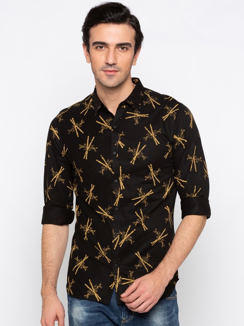

Status Quo Men Black & Mustard Slim Fit Printed Casual Shirt