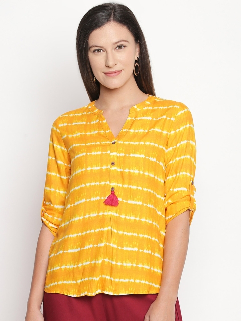 AKKRITI BY PANTALOONS Women Yellow Dyed Shirt Style Top