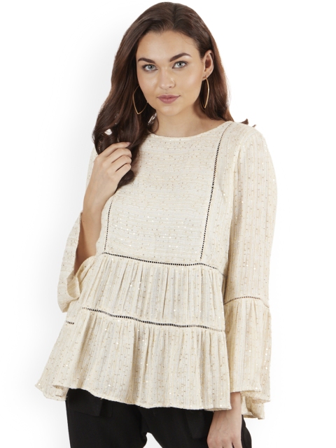 

Label Ritu Kumar Women Beige Embellished Boxy Top