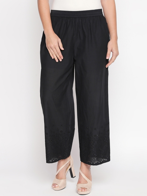 

RANGMANCH BY PANTALOONS Women Black Regular Fit Solid Parallel Trousers