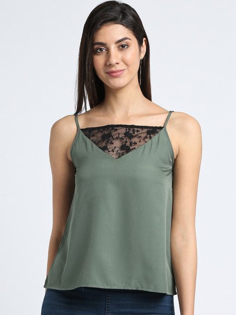 

Trend Arrest Women Olive Green Solid A-Line Top