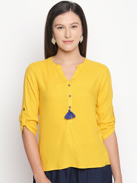 

AKKRITI BY PANTALOONS Women Yellow Self Design Shirt Style Top