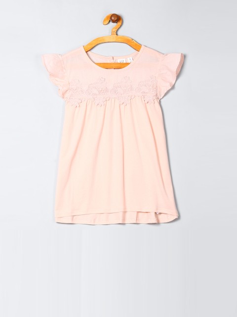 

GAP Girls Pink Floral Lace Yoke Flutter Tee