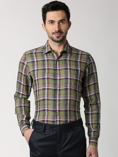 

Peter England Elite Men Green & Grey Regular Fit Checked Casual Shirt