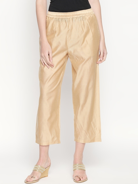 

RANGMANCH BY PANTALOONS Women Gold-Toned Straight Solid Palazzos