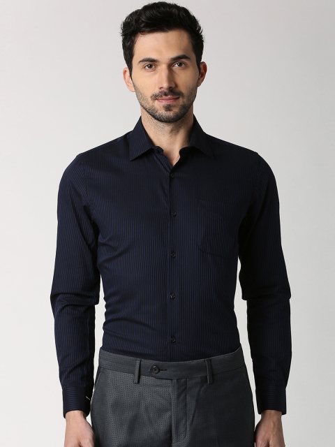 

Peter England Elite Men Black & Blue Slim Fit Striped Formal Shirt