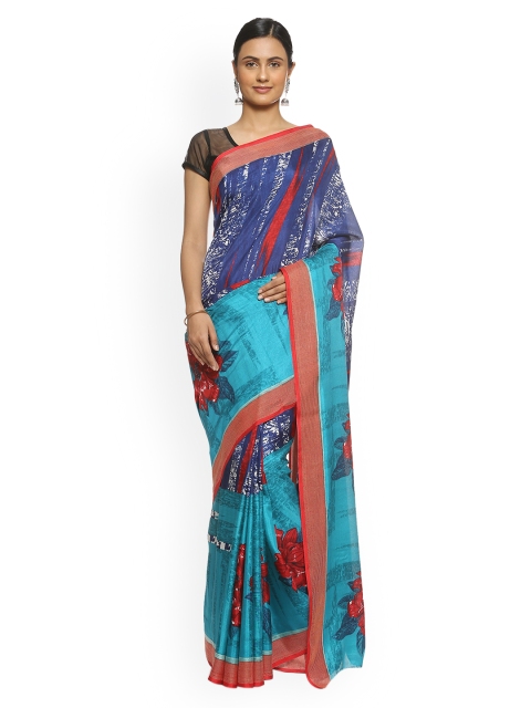 

Soch Blue & Red Pure Silk Printed Saree
