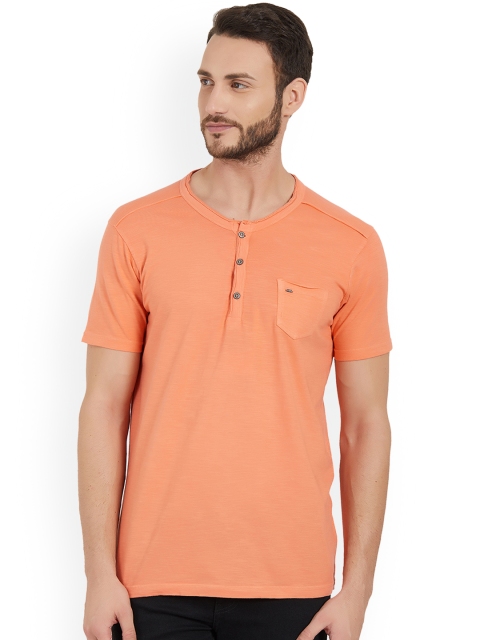

SPYKAR Men Orange Solid Henley Neck T-shirt