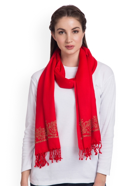 

SHINGORA Women Red Embellished Woollen Stole