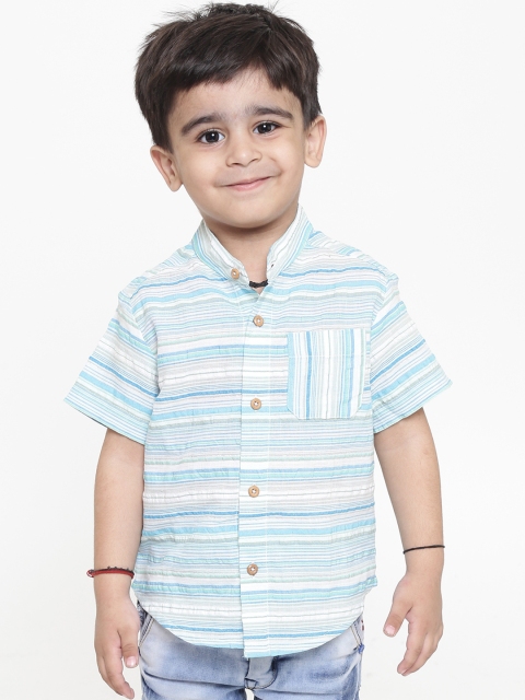 

Nauti Nati Boys White & Blue Regular Fit Striped Casual Shirt