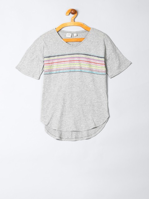 

GAP Girls Grey Stripe Chest Short Sleeve Tee