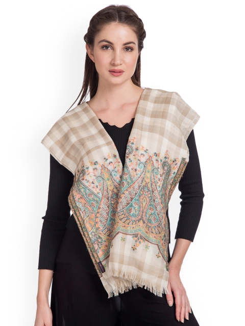 

SHINGORA Women Beige & Blue Woollen Woven Design Stole