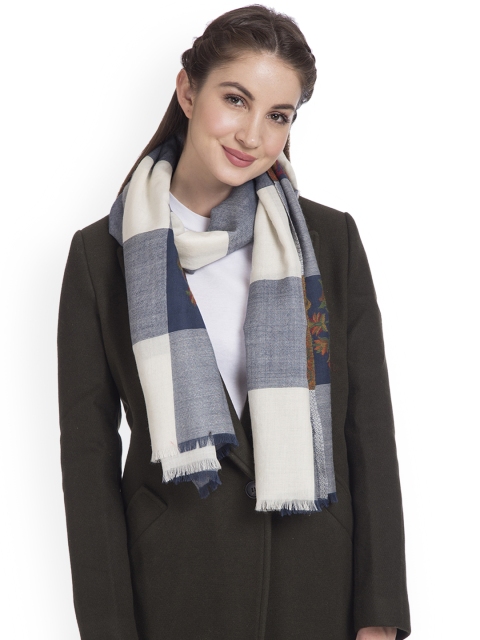 

SHINGORA Women Navy Blue & Off-White Woven Design Stole