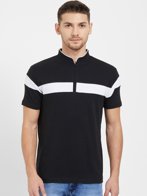 

WYO Men Black & White Colourblocked Mandarin Collar T-shirt