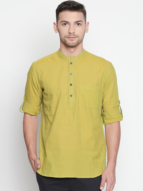 

indus route by Pantaloons Men Green Solid Straight Kurta