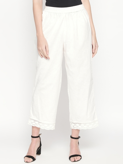 

RANGMANCH BY PANTALOONS Women Off-White Straight Solid Palazzos