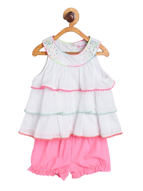 

Nauti Nati Girls White & Pink Solid Top with Shorts
