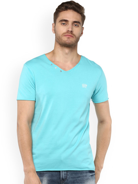 

SPYKAR Men Blue Solid V-Neck T-shirt