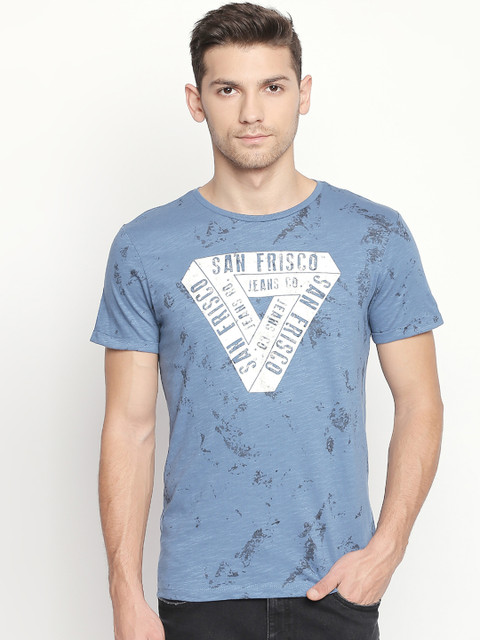 

SF JEANS by Pantaloons Men Blue Printed Slim Fit Round Neck T-shirt