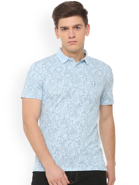 

V Dot Men Blue Printed Polo Collar T-shirt