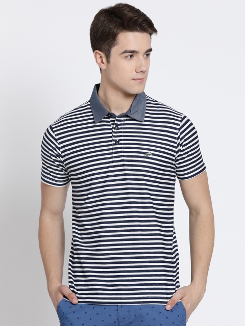 

Crocodile Men White Striped Polo Collar T-shirt