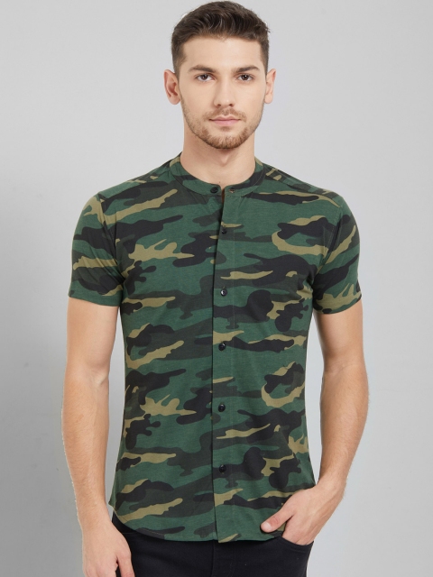 

WYO Men Green Printed Mandarin Collar T-shirt