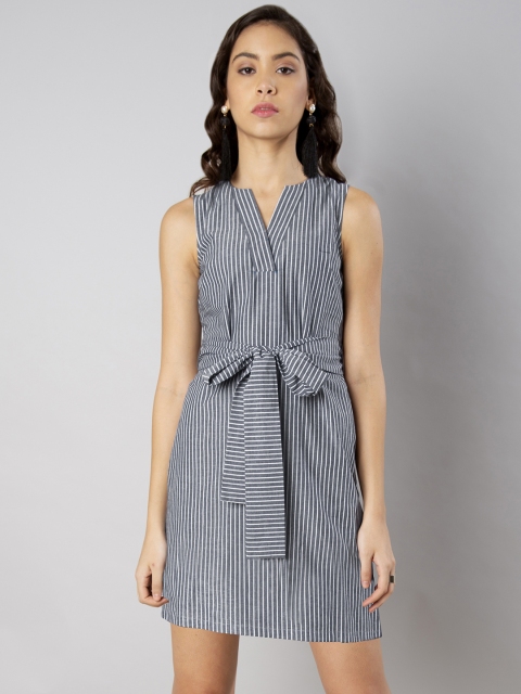 

FabAlley Women Grey Striped Sheath Dress
