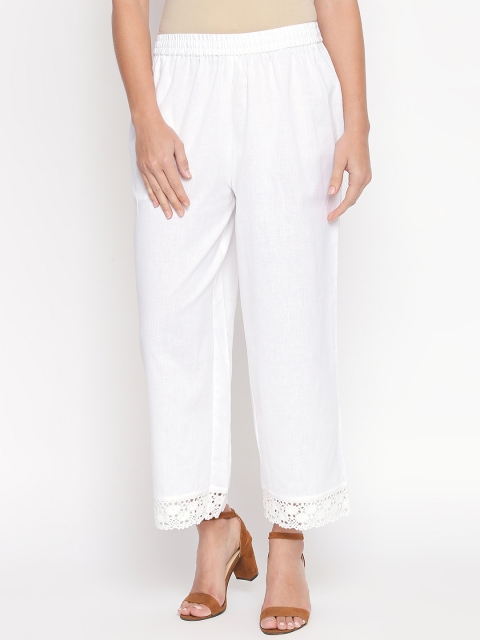 

RANGMANCH BY PANTALOONS Women White Solid Straight Palazzos