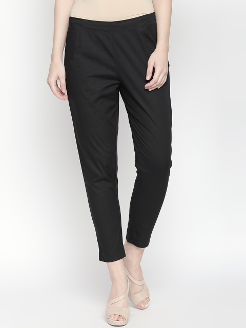 

RANGMANCH BY PANTALOONS Women Black Regular Fit Solid Cigarette Trousers