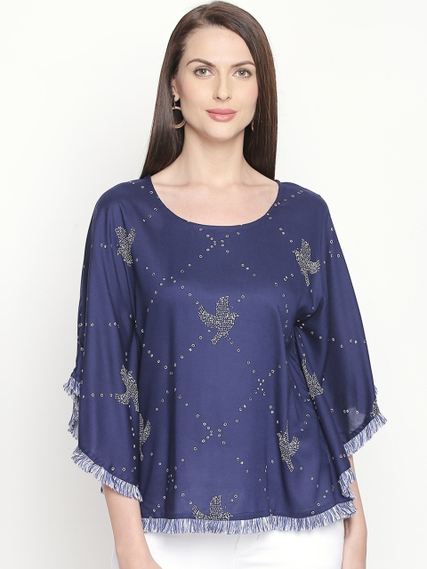 AKKRITI BY PANTALOONS Women Blue Printed Kaftan Top