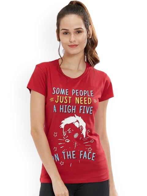 

Status Quo Women Red Printed Round Neck T-shirt
