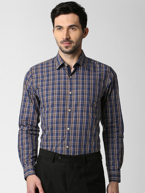 

Peter England Elite Men Blue & Brown Slim Fit Checked Casual Shirt