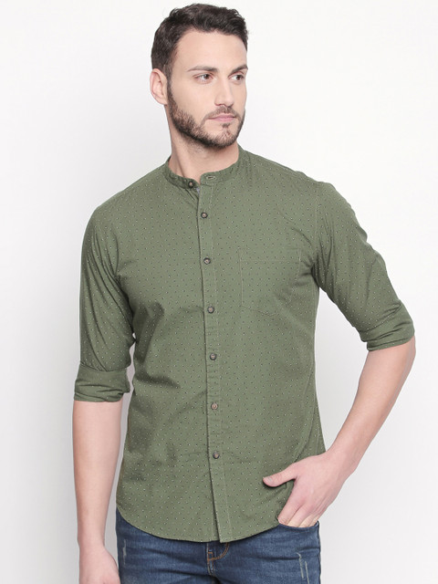 

BYFORD by Pantaloons Men Olive Green Slim Fit Printed Casual Shirt