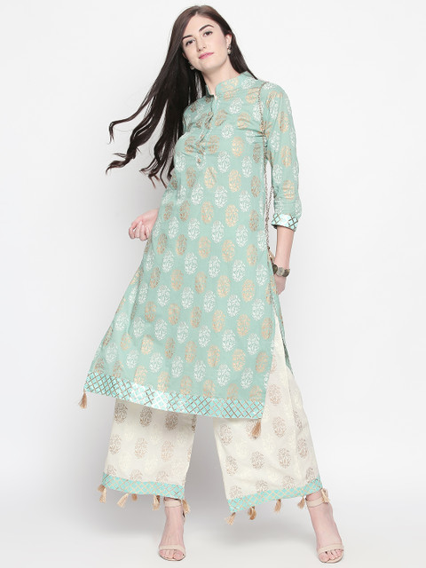 

Ishin Women Green & White Printed Kurta with Palazzos