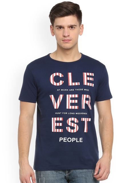 

People Men Blue Printed Round Neck T-shirt
