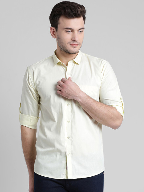 

Being Fab Men Yellow Slim Fit Solid Casual Shirt