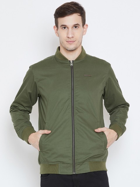 

JUMP USA Men Olive Green Solid Lightweight Bomber