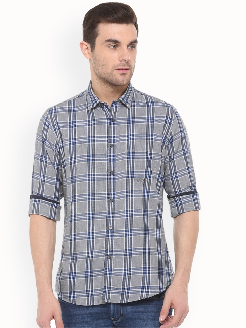 

Van Heusen Sport Men Grey & Blue Slim Fit Checked Casual Shirt