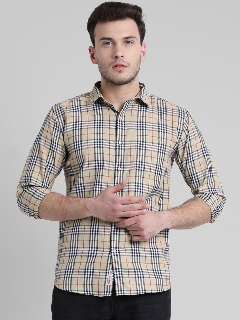 

Being Fab Men Beige & Grey Slim Fit Checked Casual Shirt
