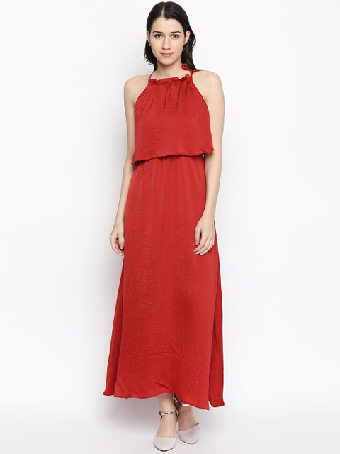 

Annabelle by Pantaloons Women Red Solid Maxi Dress
