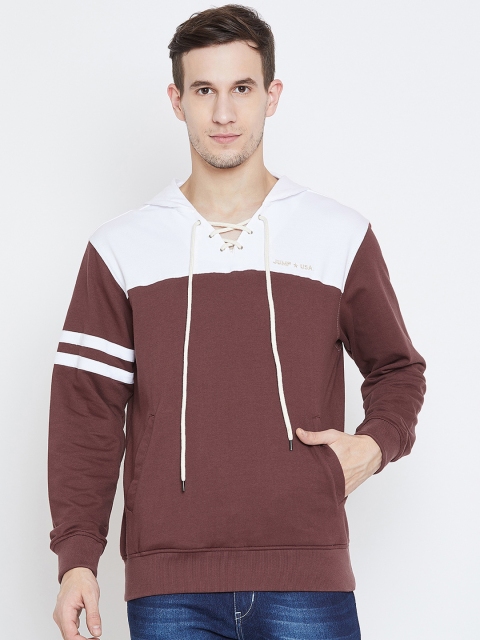 

JUMP USA Men Maroon & White Colourblocked Hooded Sweatshirt