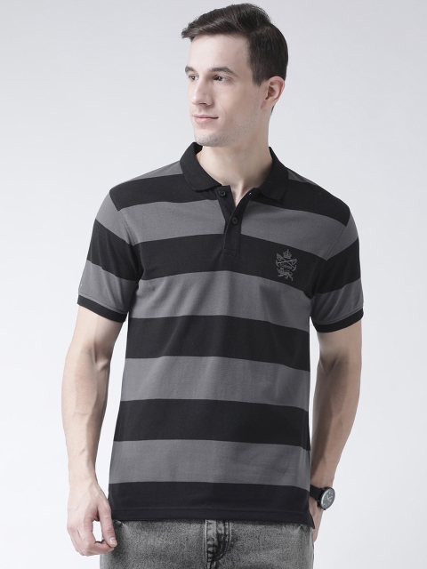 

Club York Men Black & Grey Striped Polo Collar T-shirt