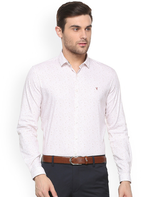 

V Dot Men White Skinny Fit Printed Casual Shirt